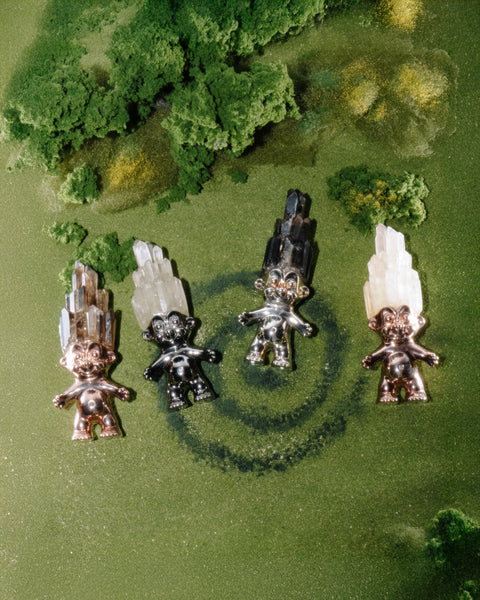 SMOKY QUARTZ CRYSTAL HAIRED SILVER TROLL