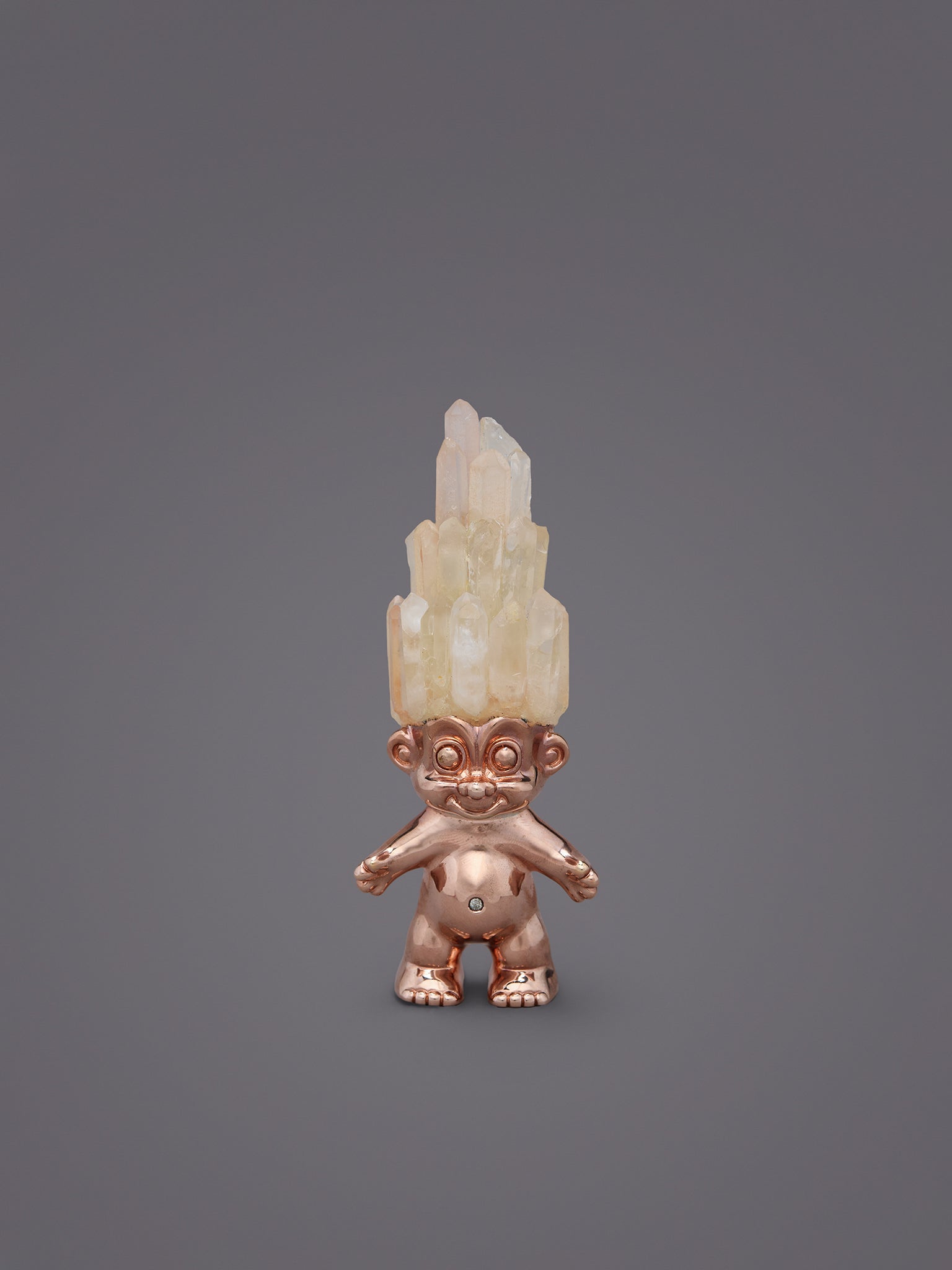 QUARTZ CRYSTAL HAIRED ROSE GOLD TROLL