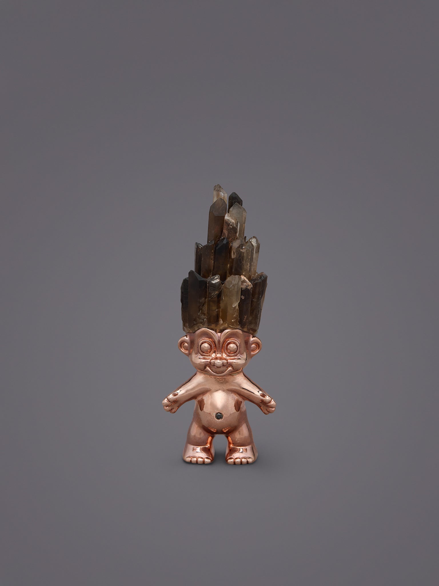SMOKY QUARTZ CRYSTAL HAIRED ROSE GOLD TROLL