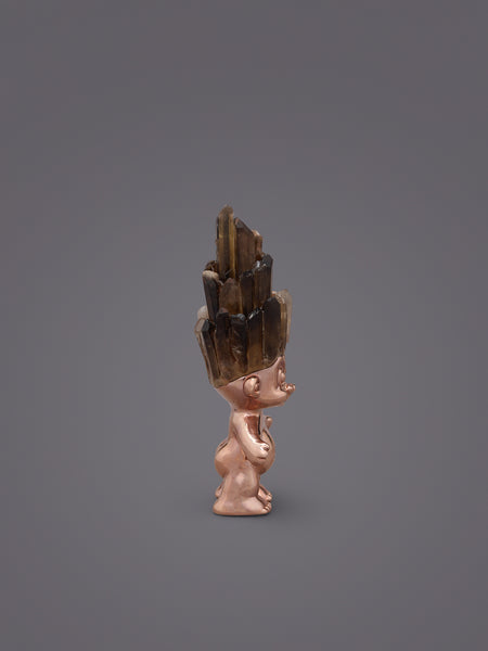 SMOKY QUARTZ CRYSTAL HAIRED ROSE GOLD TROLL
