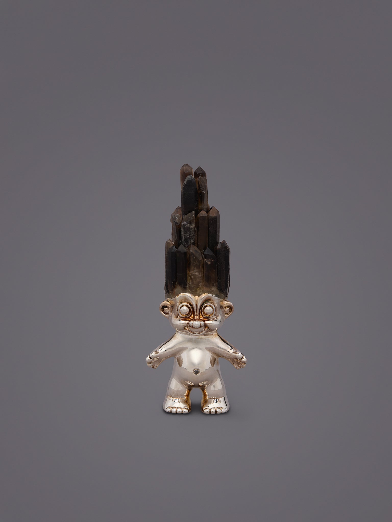 SMOKY QUARTZ CRYTSAL HAIRED SILVER TROLL