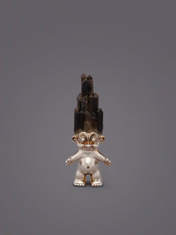 SMOKY QUARTZ CRYTSAL HAIRED SILVER TROLL