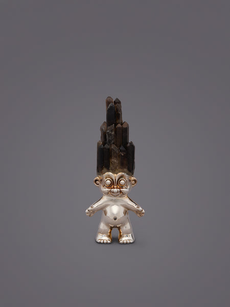 SMOKY QUARTZ CRYSTAL HAIRED SILVER TROLL