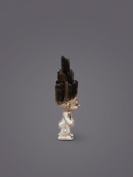 SMOKY QUARTZ CRYTSAL HAIRED SILVER TROLL
