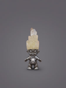 QUARTZ CRYSTAL HAIRED BLACK RHODIUM TROLL