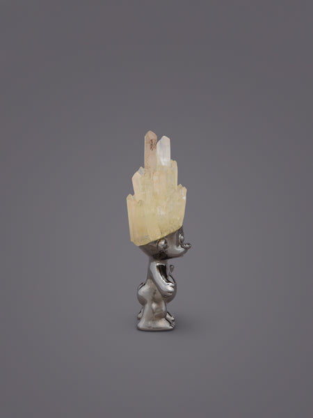 QUARTZ CRYSTAL HAIRED BLACK RHODIUM TROLL